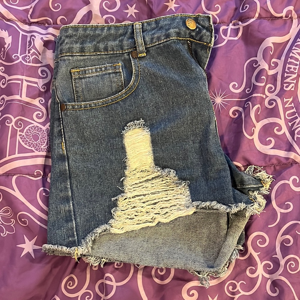 Ripped jean shorts